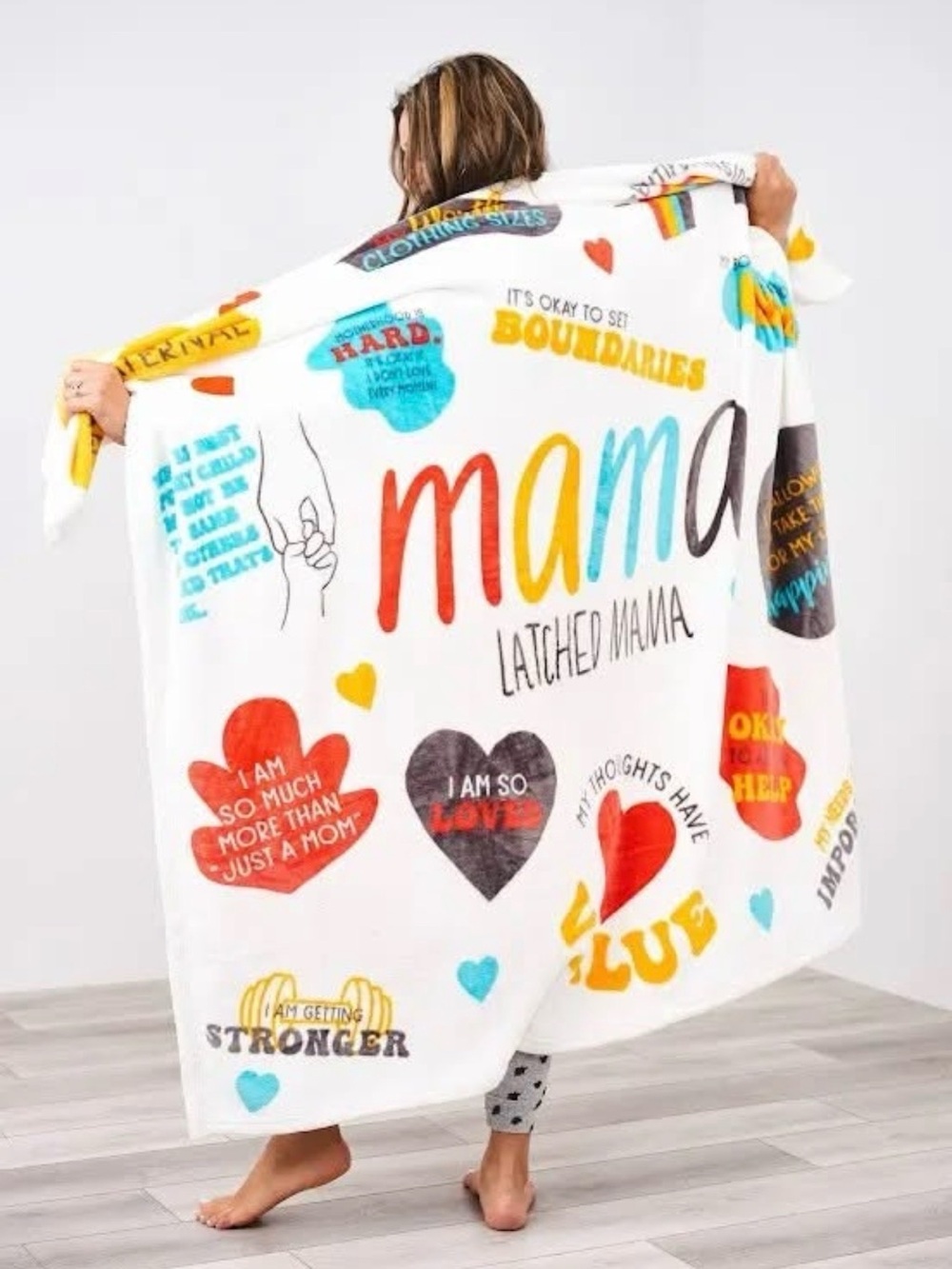 Mama Latched Positive Affirmations Multicolor Fleece Throw Blanket